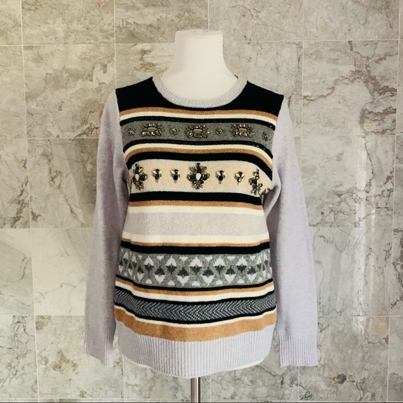 J. Crew Striped Jeweled Fair Isle Sweater - Picture 2 of 9